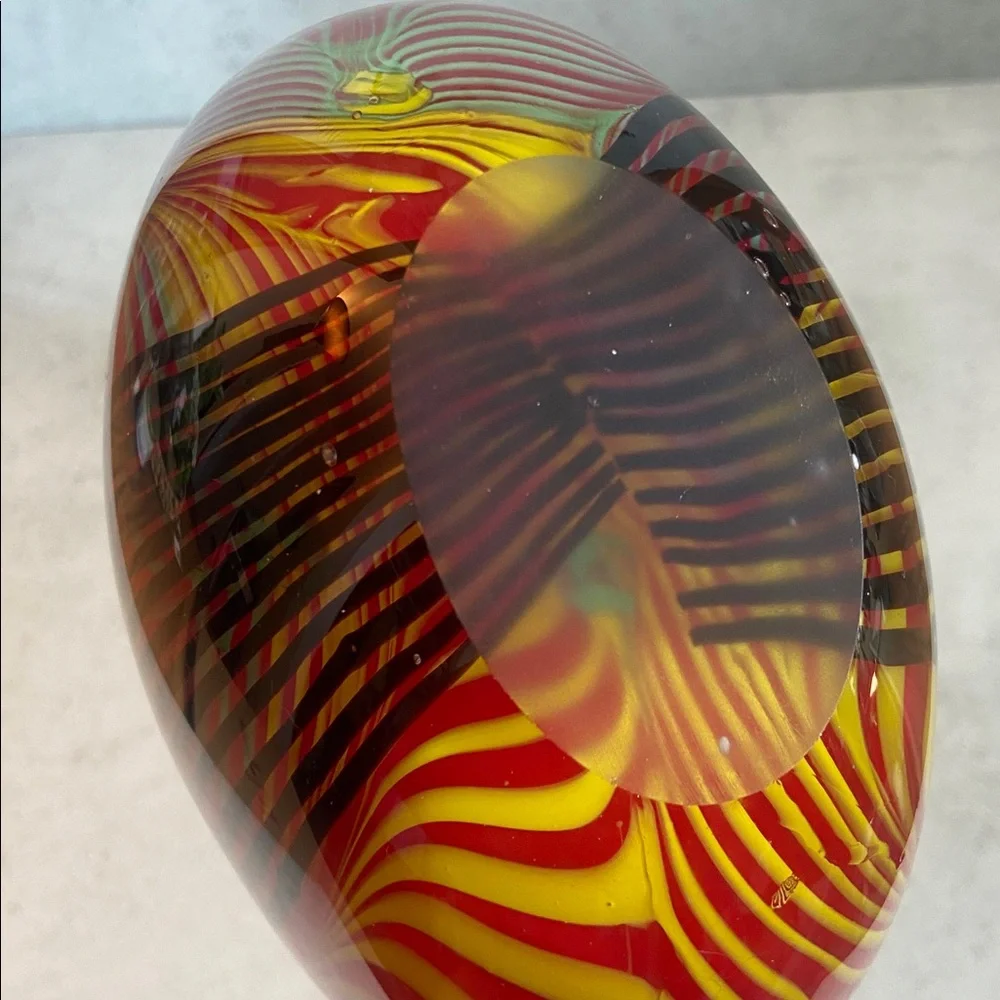 Large Art Glass Vase Red Yellow Swirl Murano Style 13” Statement Decor Heavy